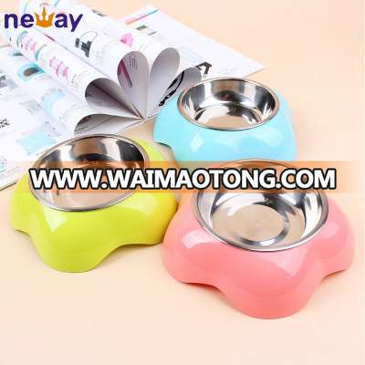 Flower Shape Plastic Stainless Steel Pet Feeding Water Bowl