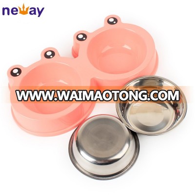 Plastic Stainless Steel Pet Feeding Double Bowls